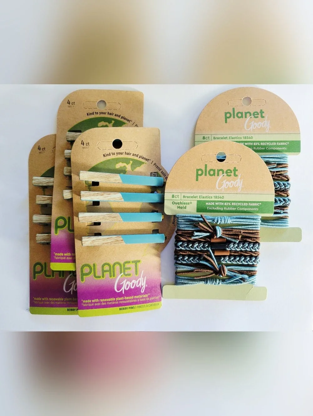 LOT of Planet Goody 3 Packs Of 4 Hair Clips & 2 Packs  of 8 Bracelet Elastics